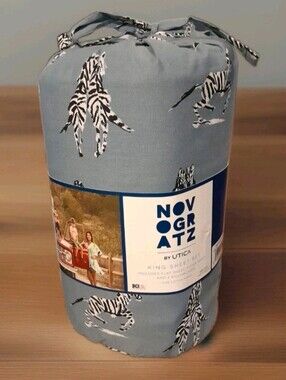 Brand New Novogratz by Utica King Size Sheet Set Zebras In Love